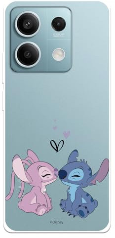 Schutzhülle kompatibel mit Xiaomi Redmi Note 13 Pro 5G - Poco X6 Offizielle Disney Angel & Stitch Kiss, Silikonhülle, transparent, flexibel, offizielle Lizenz von Lilo & Stitch