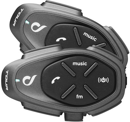 INTERPHONE TOUR HD - Doppio - Interfono Casco Moto Auricolari Stereo Alta Fedeltà 40mm, 4 Motociclisti, Distanza 1.5 Km, Autonomia 25 Ore, Fast Charge, TFT, Impermeabile IPX67