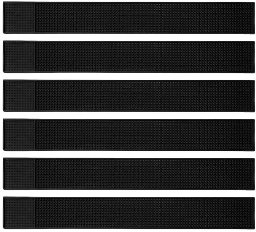 Tioncy Lot de 6 tapis de bar en caoutchouc antidérapant pour comptoir, service de déversement, cocktail, barman, restaurants, barbier, tondeuse, outils de salon, noir (61 x 7,6 cm)