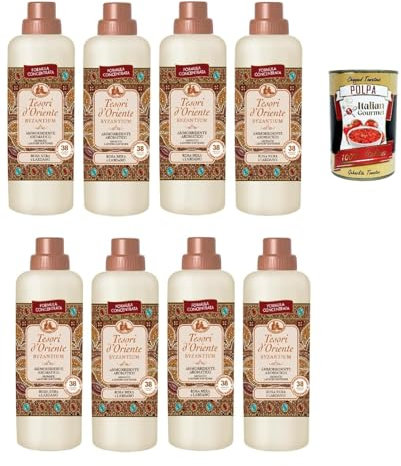 Tesori d’Oriente AMMORBIDENTE BYZANTIUM Rosa Nera e Labdano, Konzentrierter Weichspüler Schwarze Rose und Labdanum, 38 Wäschen, 8x 760ml + Italian Gourmet polpa 400g