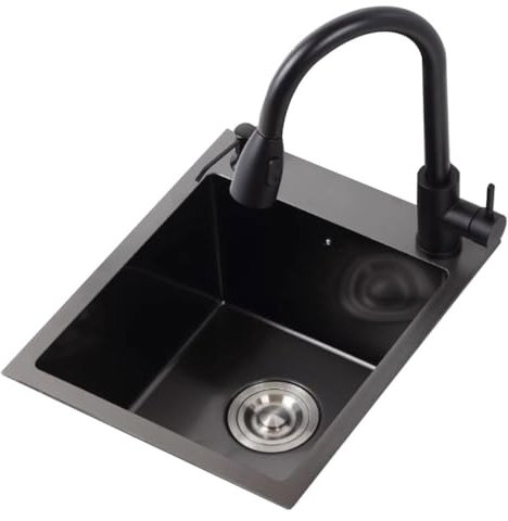Küche, Zuhause, Balkon, Edelstahlspüle, Bartheke, kleine Einzelbeckenspüle, Gemüsewaschbecken auf der Küchentheke, Mini-Pool, leicht zu reinigende Spülbecken (Farbe: Schwarz, Größe: 58 x 38 x 22 cm)