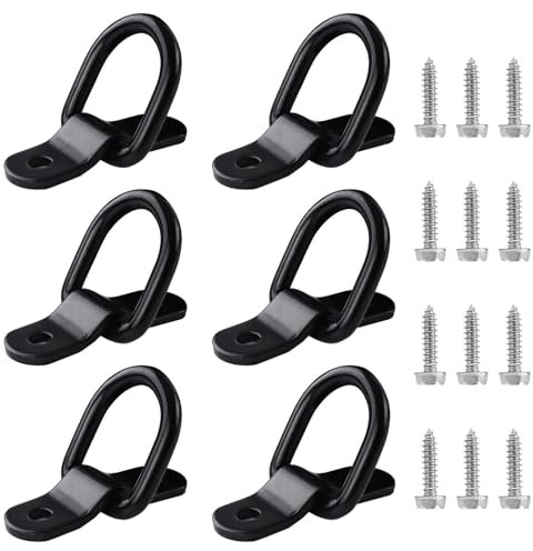 ANBOWEI D Ring Tie Down Anchors, 6pcs Heavy Duty Lashing Rings Van Cargo Tie Down Eyes Black Lashing Hooks for Trailer, Truck, Camper, Boat Rope Anchor Point - with Screws Load 400 KG