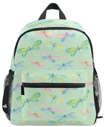 Caihoyu Süßer Kinder-Rucksack für Teenager, Jungen, niedlicher Rucksack mit Wasserflaschentasche mit Brustgurt, Libellen, Aquarell-Libellen, Größe S, Aquarell-Libellen, S