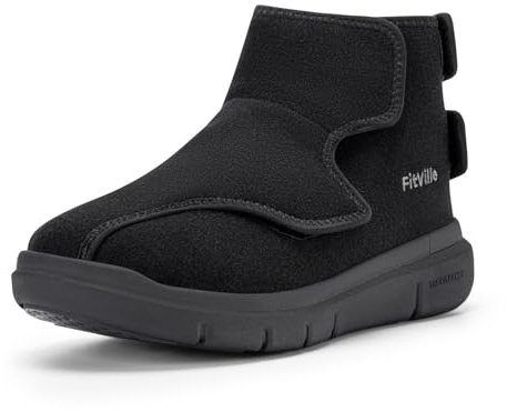 FitVille Extra Weit Herren Hausschuhe mit Klettverschlussn Warm Senioren Winter Boots Schwarz 43 EU X-Weit