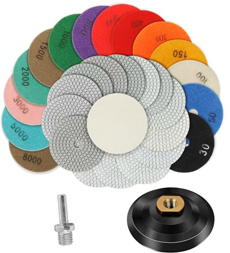 100mm Diamant-Polierpads, 16 Pack Nass/Trocken-Polierpads mit M14 Backer Pad für Bohrer, Schleifer, Polierer, 30-8000 Grit Pads für Granit, Marmor, Beton, Quarz