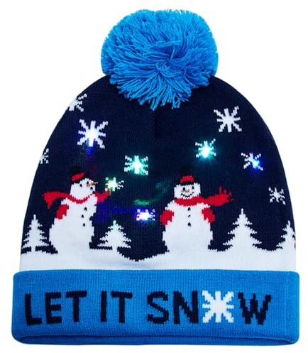 Fanient Weihnachtsmützen LED Mütze Weihnachten Strickmütze Lustige Schneemann Druck Mütze mit LED Licht