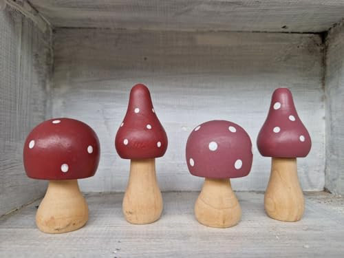 Arinosa Deko Pilze Holz Pinie 4 Stück Lila Rosa D4xH9,5cm/ D5xH7cmHerbstdekoration
