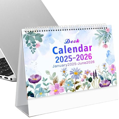Blumenschreibtischkalender, Blumenkalender 2025-2026 - ästhetischer Kunstkalender, Planungskalender, Januar 2025-Dezember Juni 2026, Home Office Dekoration