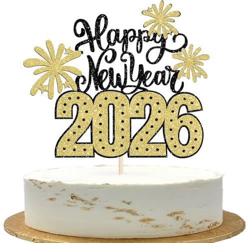 1 Stück 2026 Happy New Year Tortendeko Glitzer Feuerwerk Hello 2026 Cake Topper Gutes neues Jahr 2026 Kuchen Deko für Willkommen 2026 Frohes Neues Jahr Party Torten Dekoration Gold