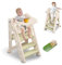 Hoopyosms 2-in-1 Faltbarer Lernturm für Kinder, Höhenverstellbarer Tritthocker für Küche und Bad, Multifunktional ab 1 Jahr mit Sitz- und Tablett-Kit, Grün