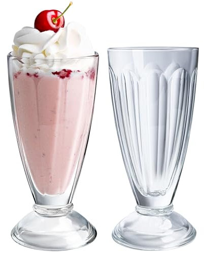 KONZEPT Vasos de postre con mango de 300 ml, cuencos para helados, juego de 12 vasos de cristal, para batidos, batidos y postres