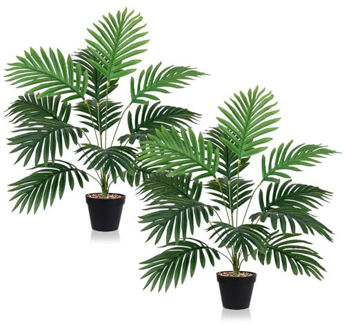 HNCY Palmier artificiel 65 cm - Palmier tropical artificiel avec 12 feuilles - Grandes plantes artificielles comme de vraies plantes artificielles pour bureau, maison, intérieur et extérieur