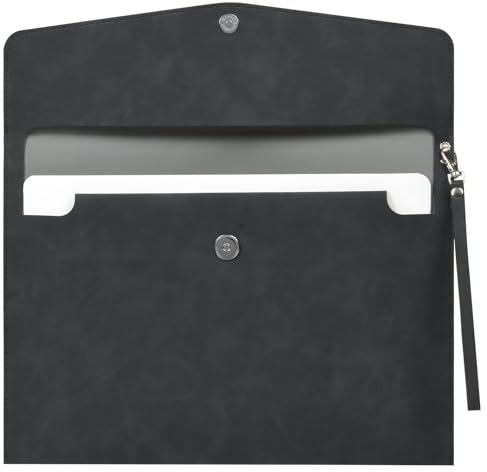 OFFCUP PU Porte Document, Leather Enveloppe A4 Cas Portfolio Dossier avec Poches, Imperméable Cuir Intérieures Pochette Papeterie Fichier pour Note/Carte/Tablette PC Affaires et Bureau, Noir
