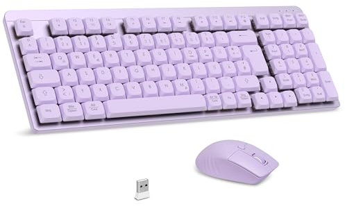 LeadsaiL FA98 Mechanische Tastatur und Maus Set Kabellos, QWERTZ Layout Funktastatur mit Maus, Low-Profile Rotem Schalter, 98 Tasten Kompakte Keyboard,1600 DPI Mouse für Windows MacOS PC Laptop-Lila