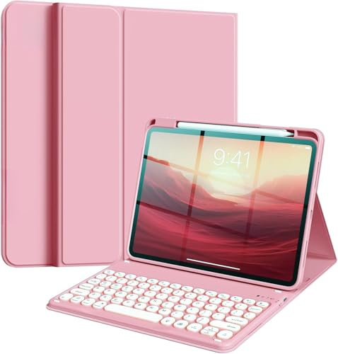 NUWONAYA Keyboard Case for Galaxy Tab S10 Plus/S9 FE+/S9 Plus/S7FE/S8+/S7+ with S Pen Holder, Slim Round Key Cute Candy Color Stand Cover with Magnetic Detachable Wireless Keyboard,Pink