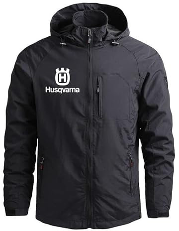 ECTOUMOL Herren Klassische Jacken Outdoor Abnehmbare Mütze Hus.q_varna Gedruckt Frühling/Herbst Casual Thin Sports Coat (black,XXL)