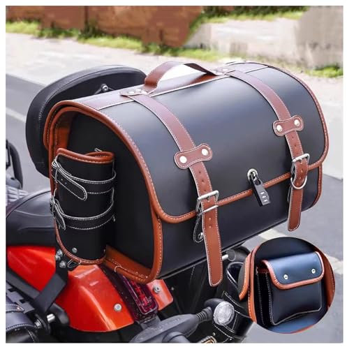 VODHXA Motorrad Hecktasche für Vespa GTS GTV 250 300 150 946, Motorrad Gepäcktasche Wasserdichter Hecktasche Große Kapazität Motorradtasche, Retro Motorrad Satteltasche,B Black + Brown