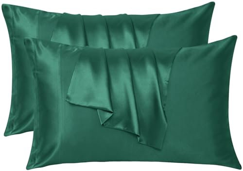 Imperial Rooms Satin Pillowcase 2 Pack – Satin Silk Pillowcases for Hair and Skin, Gifts for Women – Emerald Pillow cases with Envelope Closure (50x75 cm)