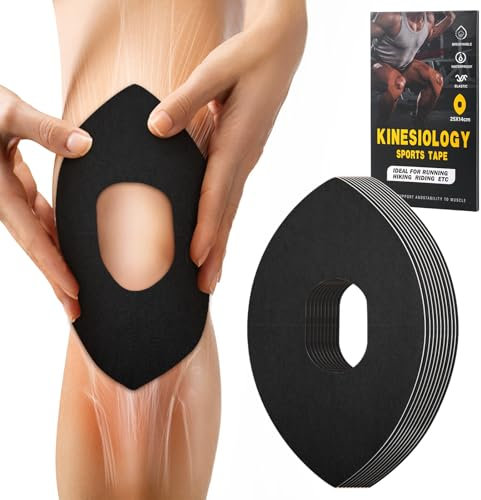 Jerylota Kinesiologieband für Knie, 10 Stück vorgeschnittenes Kinesiologieband für Knieschmerzlinderung & Unterstützung, elastisches athletisches Band für Kniestabilität (Schwarz)