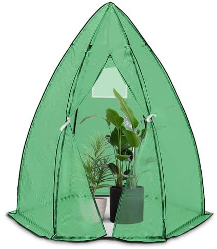 VOUNOT® Serre de Jardin PE Abri d'Hivernage Dôme pour Légumes Plantes Fleurs Serre Tipi avec Bâche Renforcée 135g/m2 pour Balcon et Terrasse 160x160x180cm Vert