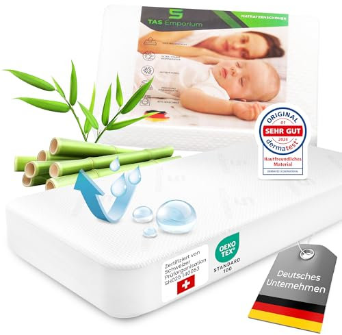 TAS Emporium Matratzenschoner 60x120 +10 wasserdicht & atmungsaktiv – aus Bambus-Viskose – Oeko-TEX® & Dermatest® – Matratzenauflage Kinder – Allergiker geeignet – Milbenschutz – Mattress Protector