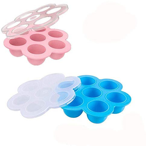 Lot de 2 moules à œufs en Silicone - Accessoires - Compatible avec Les autocuiseurs Instant Pot de 5, 6, 8 pintes - Plateau de congélation for Aliments for bébé avec Couvercle, rose/bleu/335