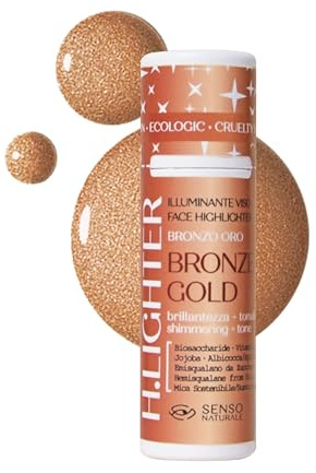 Senso Naturale Stick Illuminante Viso Solido Nutriente per Contouring con Burro di Karité, Murumuru, Cacao e Oli Vegetali Pregiati, 100% Naturale e Vegano (Bronze Gold (bronzo))