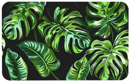 Mexpekil Tapis de sol antidérapant absorbant et lavable Motif feuilles de palmier tropicales Vert 50 x 80 cm