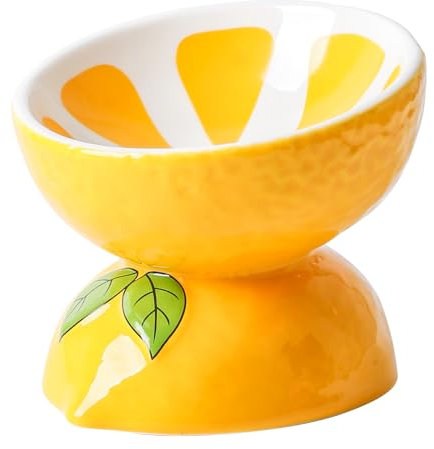 TIGOADT Gamelle Surélevée en Céramique pour Chat, Bol Inclinée Citron adapté au Chat, Peu Profonde à Gamelle avec Support, Anti-Vomissement Idéal pour Chatons, Passe au Lave-Vaisselle (Jaune)
