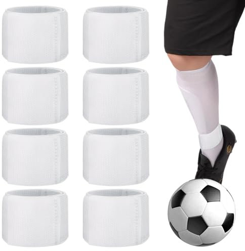 8Pcs Shin Pad Straps, Shin Guard Straps, Football Shin Pad Holders, Ankle Guards Football, Velcro Adjustable Design, Elastic and Retractable, Suitable for Children, Teenagers and Adults (White)