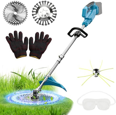 Cordless Strimmer for Makita 18V Batteries with 4 Blade Types, Brushless Motor, 10 inch Electric Graden Strimmer with Weed Brush (Without Battery)