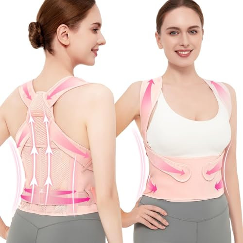 Vicorrect Posture Corrector für Frauen und Männer: Rückenstützband zur Linderung von Schmerzen im oberen Rücken und in den Schultern (Rosa, M)