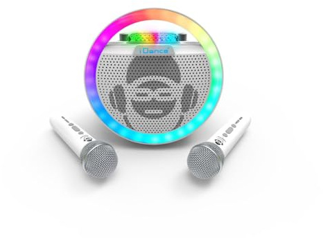 Altavoz Bluetooth con 2 micrófonos - Karaoke portátil - Tamaño 25 cm - Batería Recargable de Larga duración - Luces de Discoteca - Soporte para móvil - Compatible con Youtube y Spotify - para Fiesta