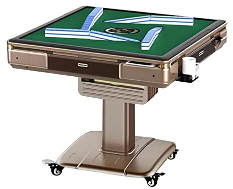 Klappbarer automatischer Mahjong-Tisch im Roller Coast-Stil, ausgestattet mit Aschenbecher, Getränkehalter, USB-Ladeanschlüssen, 2 Sätzen nummerierter Spielsteine und Tischstaubtuch.(Champagne)