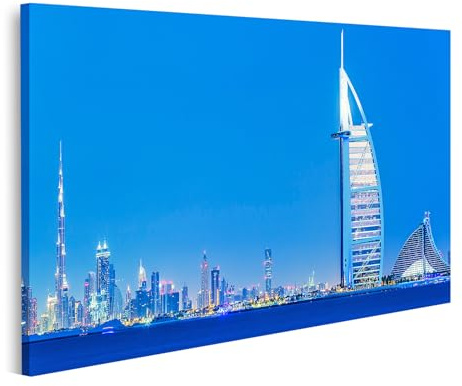 islandburner Prime Bild auf Leinwand Skyline von Dubai mit Burj Khalifa und Burj Al Arab bei Nacht Bilder Wandbilder Poster