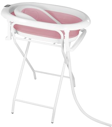 Baby Badewanne Faltbare Babybadewanne, Baby Bathtub Babywanne Wanne Faltbar mit Badewannenhocker, Rutschfeste Tragbare Reisedusche Badebecken Duschwanne für Neugeborene (Rosa, 81 * 47 * 90 cm)