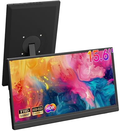 iProda Portable Monitor 15,6 Zoll,1080P Portable Bildschirm Eingebaute Standfuß und Lautsprecher USB-C HDMI Externes Display für Laptop,PC, Handy,PS5 Unterstützung VESA Montierbar Tragbarer Monitor