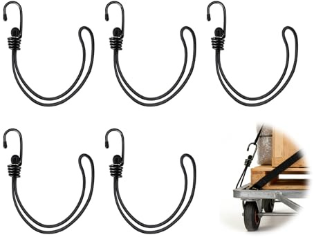 5 Pcs Wheelie Bin Locks, 55 cm Black Universal Heavy Duty Wheelie Bin Lid Straps Bungee Cords with Hooks for High Winds Storms Prevent Animals Rummaging and Spilling