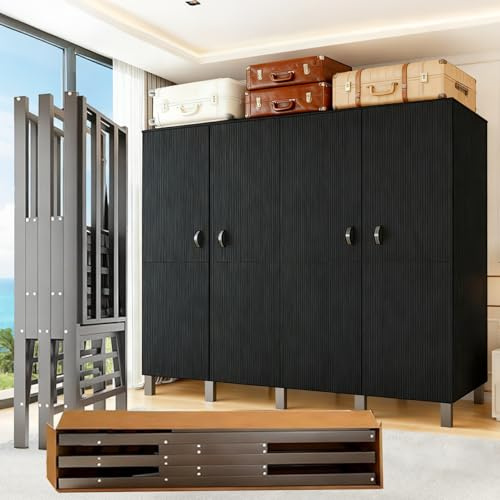 Ahtadums Faltbarer Kleiderschrank mit Magnettür, Tragbarer mit Großer Kapazität, Metall Faltschrank aus Stahlrohr, 500kg Tragfähigkeit, Garderobenschrank zum Aufhängen von Kleidung (Schwarz, 150cm)