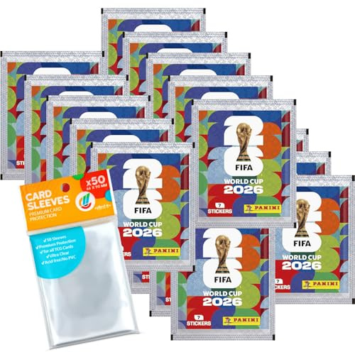 Autocollants pour la Coupe du Monde 2026, 20 sachets (originaux) + housses exclusives Collect-it (pack de marque propre)
