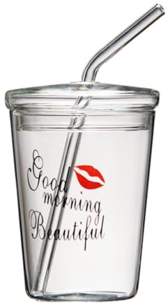 VOSAREA Verre à Paille en Verre Grosse Capacité, Facile à Nettoyer, Poignée Confortable, Tasse à Boire pour Garçon et Filles, Petit Déjeuner