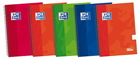 Oxford Classic 400043979 Spiralblöcke mit extra festem Einband, 80 Blatt, A5-Format, Sortiert, 5er-Pack