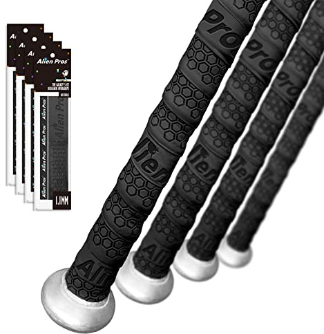 Alien Pros Baseball Griffband (4 Griffe) - 1,1 mm vorgeschnittenes Griffband für EIN professionelles Griffgefühl - Ersatz für den Alten Baseballschlägergriff (4 Griffe, Schwarz)