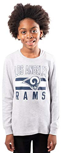 NFL Los Angeles Rams Boys Athletic Performance Lightweight Thermal Long Sleeve Shirt, Heather Gray, 10-12