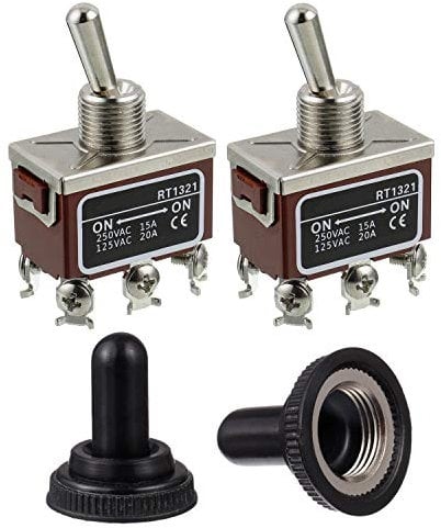 BOJACK RT1321 Interruptor de palanca 125V 20A 250V 15A DPDT ON-ON Interruptor basculante de 6 terminales con tapa de metal a prueba de agua (paquete de 2 piezas)