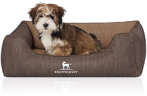 Knuffelwuff Orthopädisches Hundebett Outlander aus Laser-gestepptem Kunstleder M-L 85 x 63cm Coffee/Braun - Abnehmbarer Bezug - leicht zu reinigen - für große, mittelgroße und kleine Hunde
