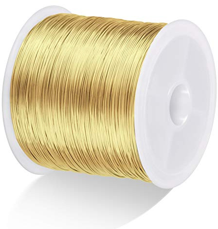 MIKIMIQI Jewelry Wire - 328Ft, 26 Gauge, Tarnish Resistant, Copper, 0.4mm X 100m (Gold)