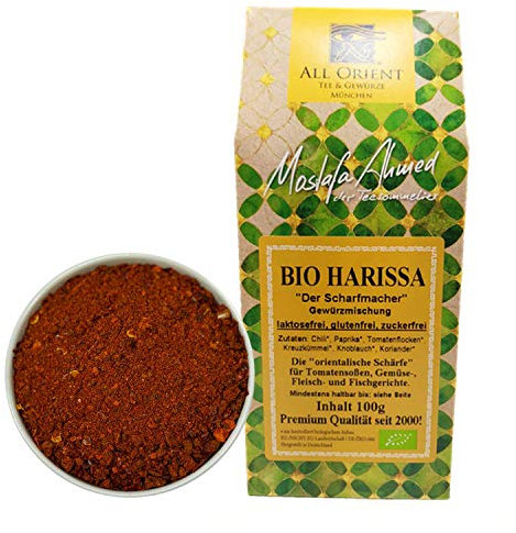All Orient BIO Harissa Gewürzmischung 100g | Ideal zu Dips, Tomatensaucen, Gemüse und Fleischgerichten| scharfes Gewürz Pulver| BIO | Arabisch | ohne Zusatzstoffe | zuckerfrei |Vegan |