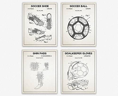 Soccer Set of 4 Prints Football Decor Soccer Wall Art World Cup Posters (Unframed) (20cm x 25cm)
