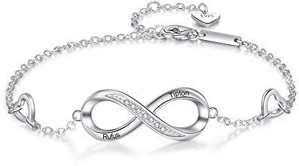 ALBERTBAND Personalisiertes Damen Armband mit Namens Geburtsstein Silber Infinity Armbändern Geschenke für Mama Tochter Mädchen Beste Freundin Weihnachten Valentinstag (A)